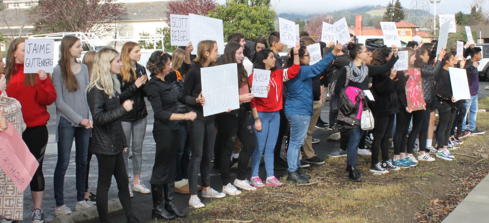 Students demonstrate on Main Street